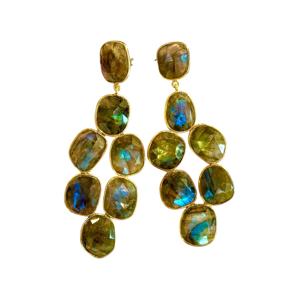 Statement 14K Gold Labradorite Chandelier Earrings – 3.25”